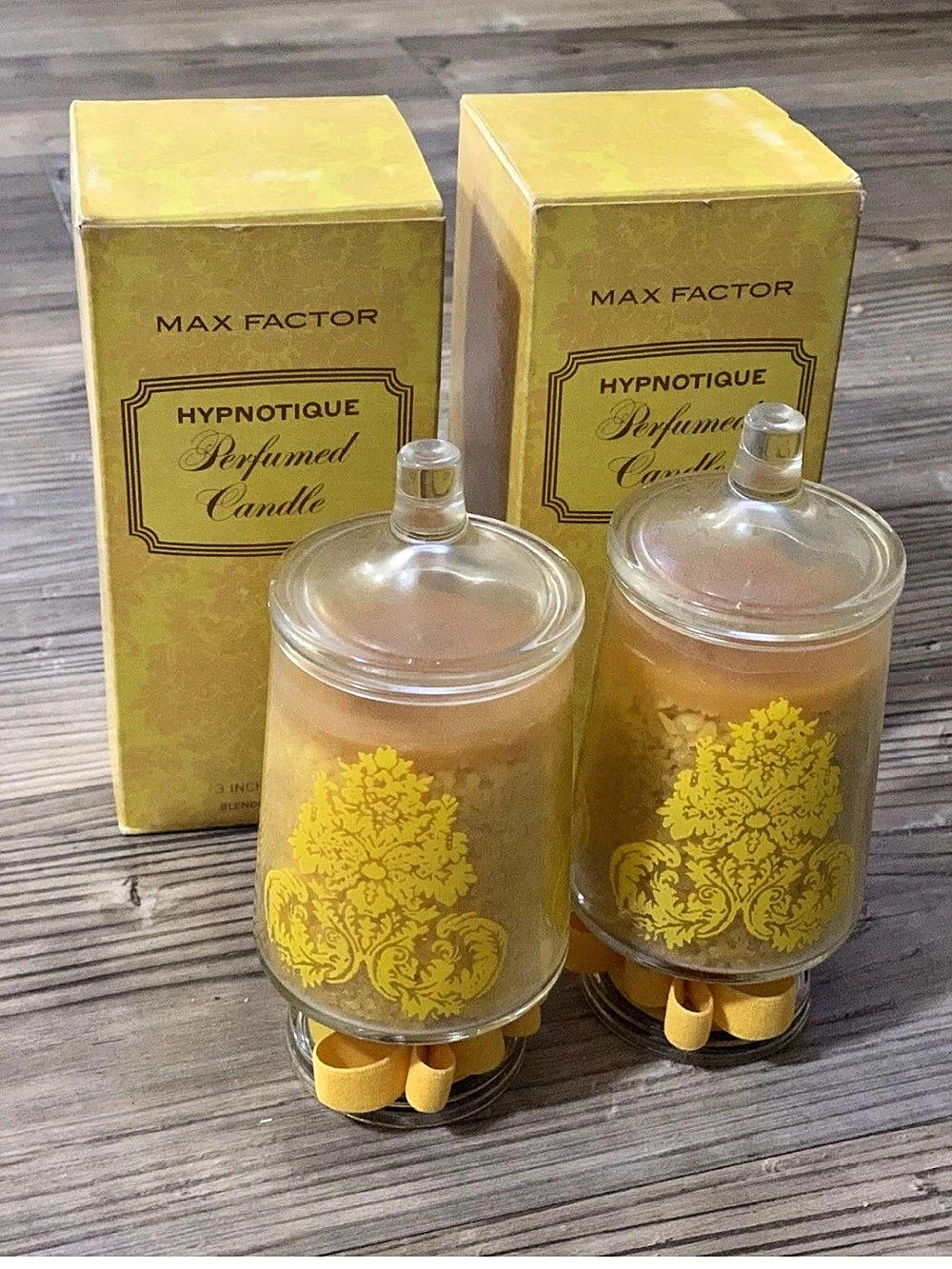 1960s Rare Max Factor Hypnotique Perfumed Candle Floral Yellow Candles Set of 2